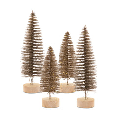 LED-Lighted-Bronze-Bottle-Brush-Tree-with-Wood-Base,-Set-of-4-Decor