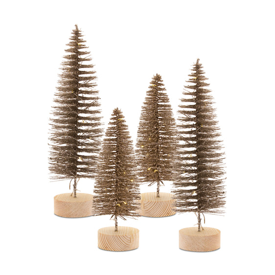 LED-Lighted-Bronze-Bottle-Brush-Tree-with-Wood-Base-(Set-of-4)-Decor