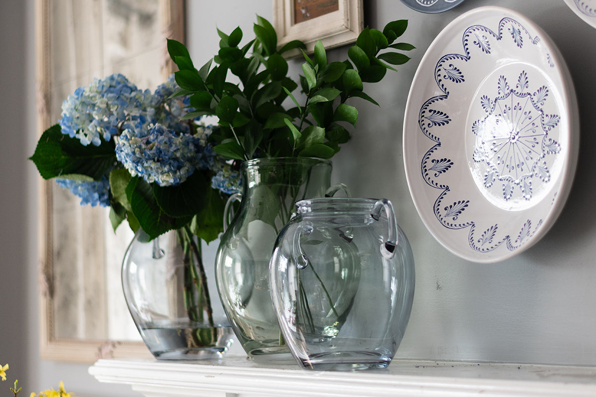 Glass Amphora Flower Vase, Denim Blue