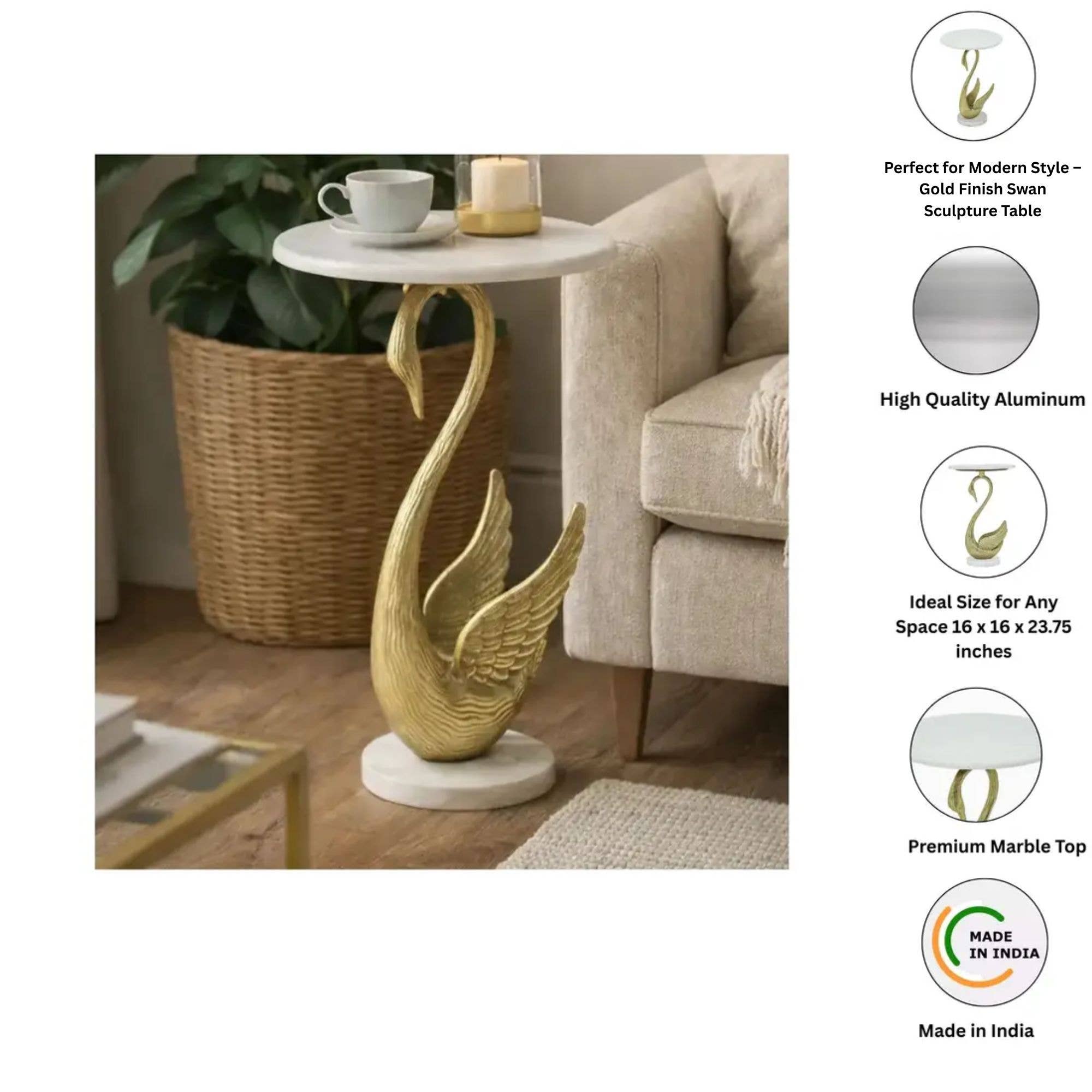 Swan Side Table with Marble Top