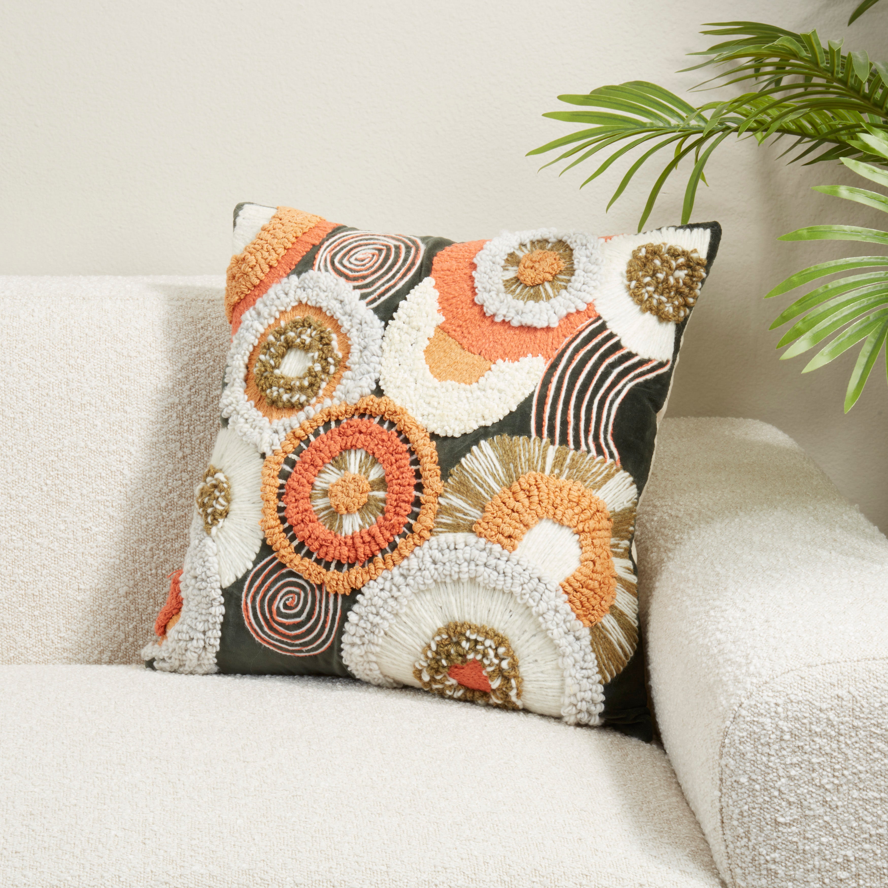 Velvet Boho Circles Poly Filled Throw Pillow