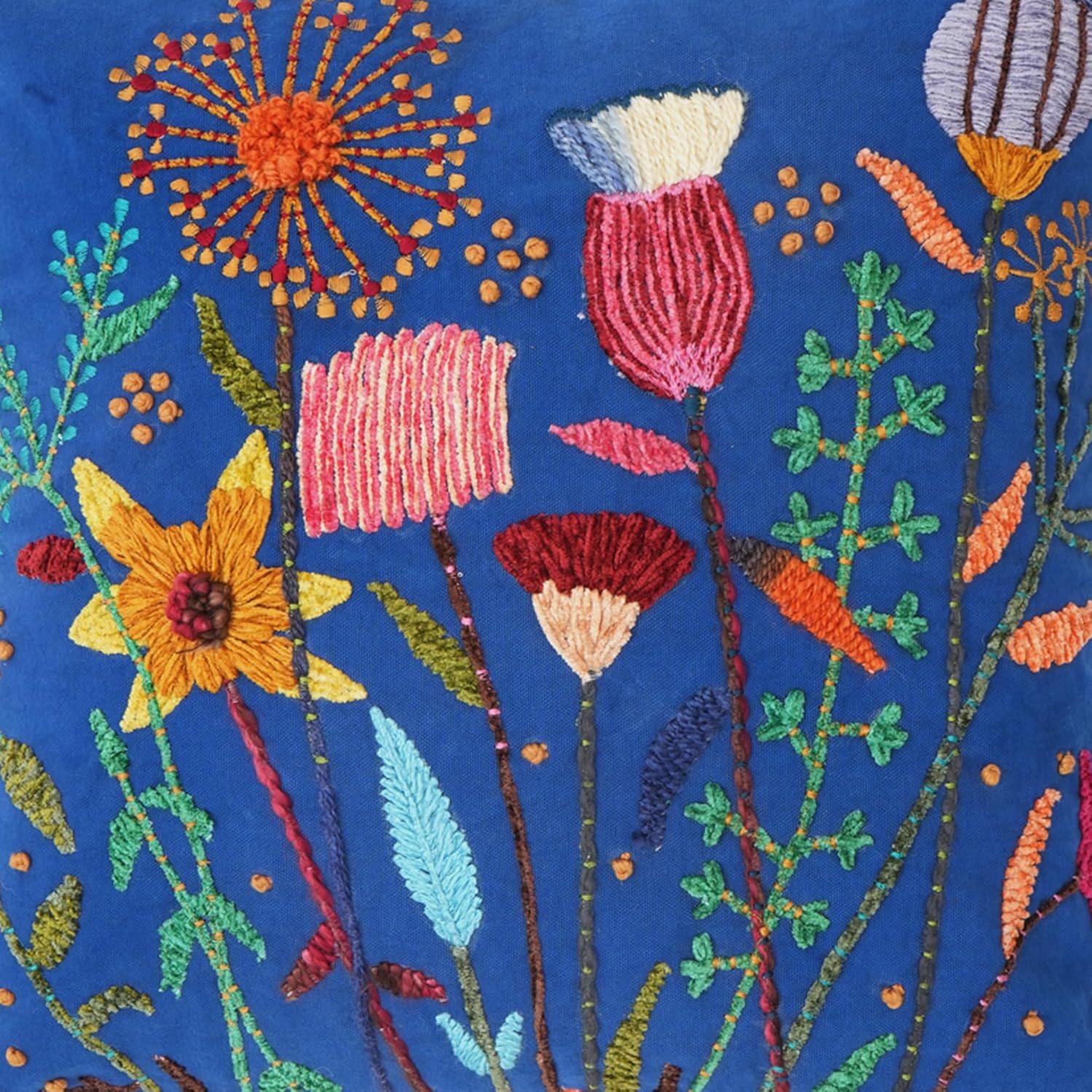 Ink Blue Floral Embroidered Pillow