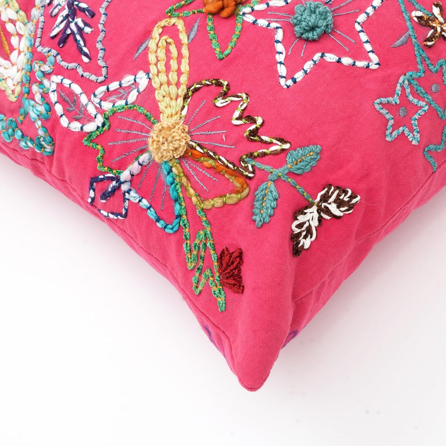 Pink Floral Embroidered Pillow