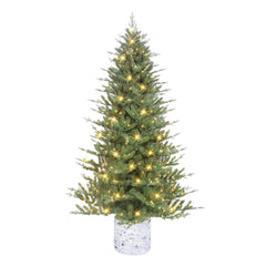 7.5 ft Pre-lit Potted Artificial Christmas Tree with Clear Lights & Decorative Base
