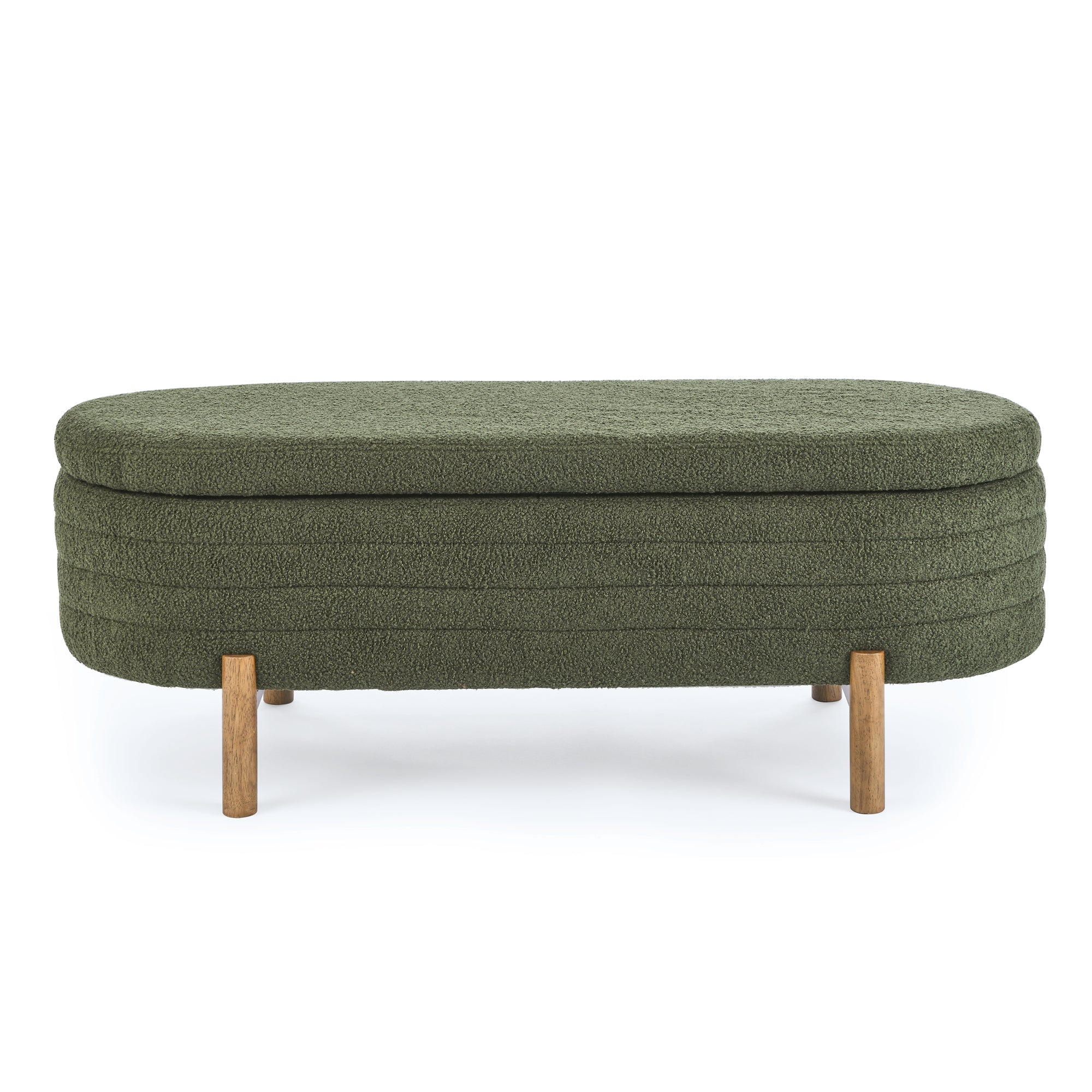 Upholstered Oval Storage Bench with Rubber Wood Legs