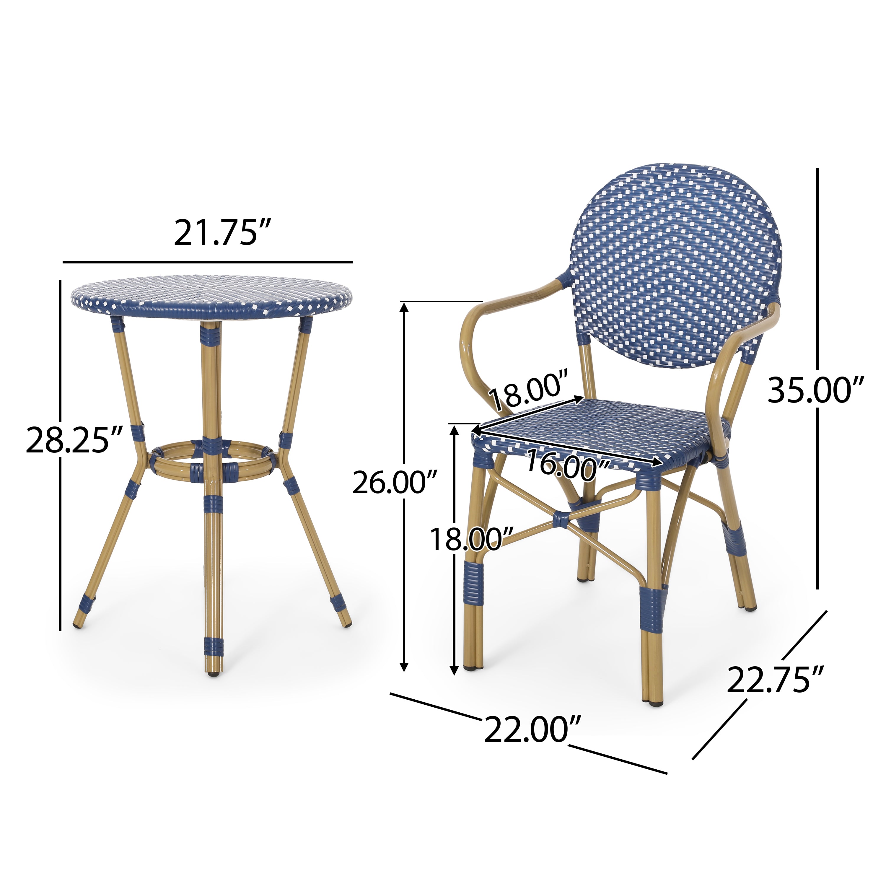 3-Piece Faux Rattan Bistro Set with Round Table and 2 Armchairs