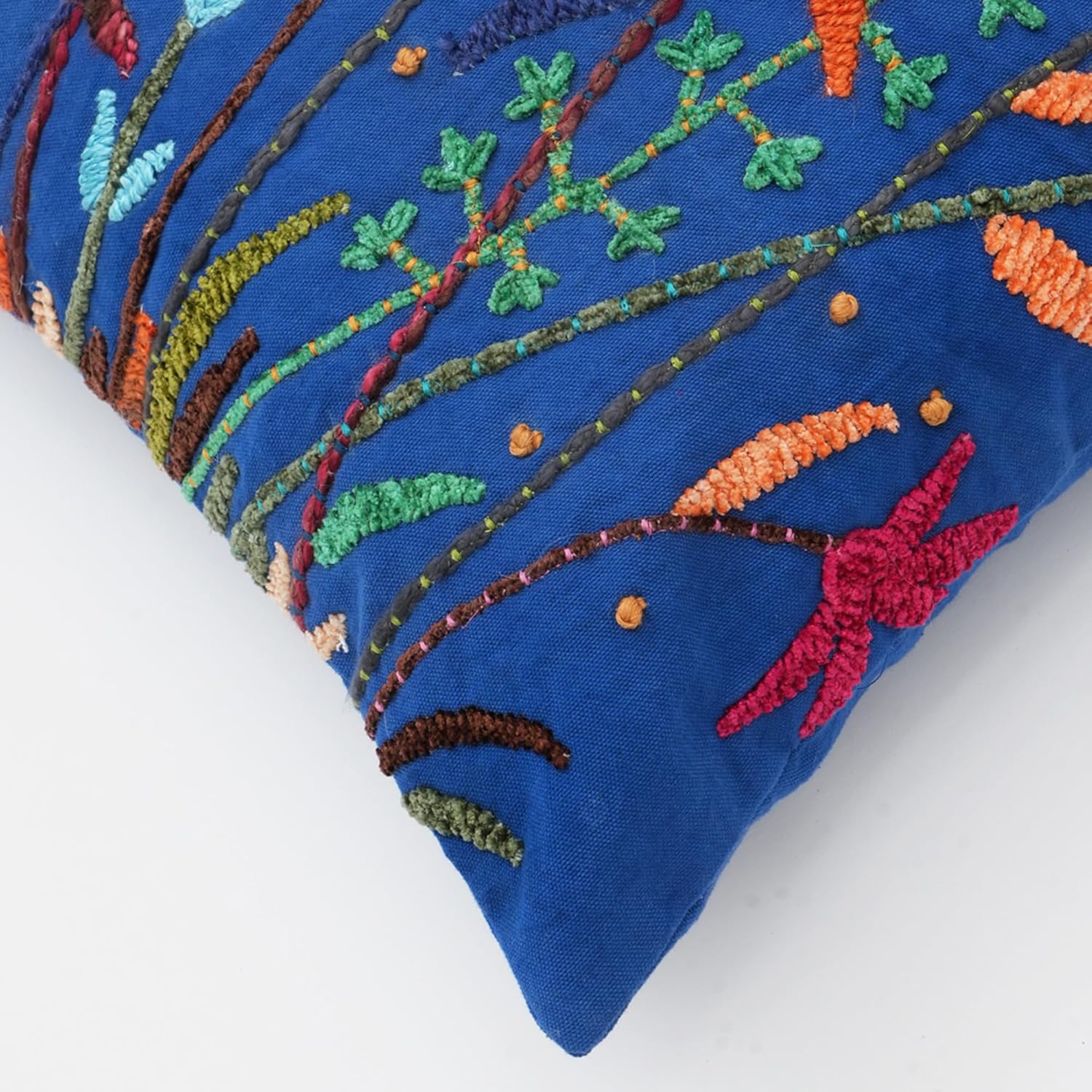 Ink Blue Floral Embroidered Pillow