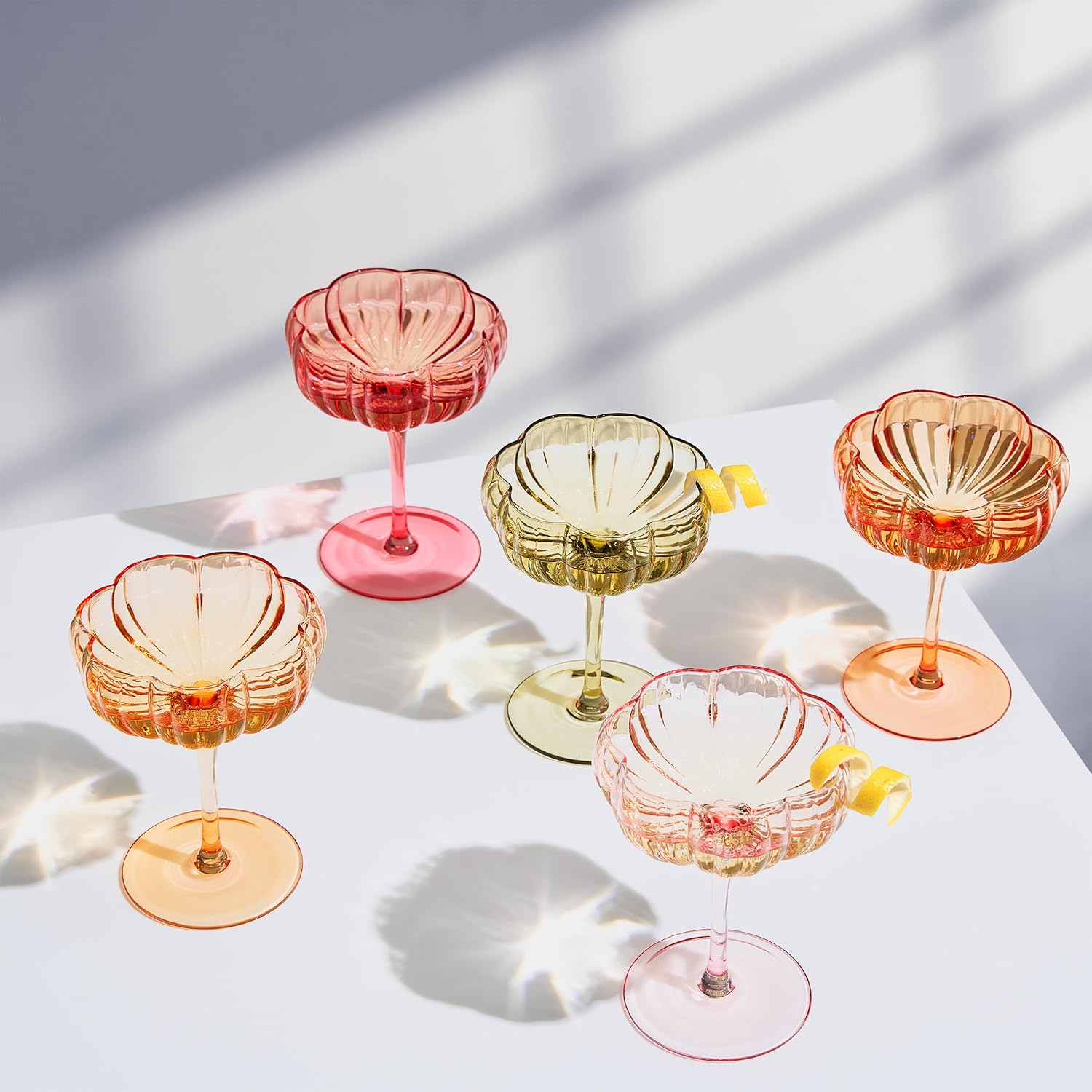 Vintage Wavy Glass Coupes Multicolor, Set of 5