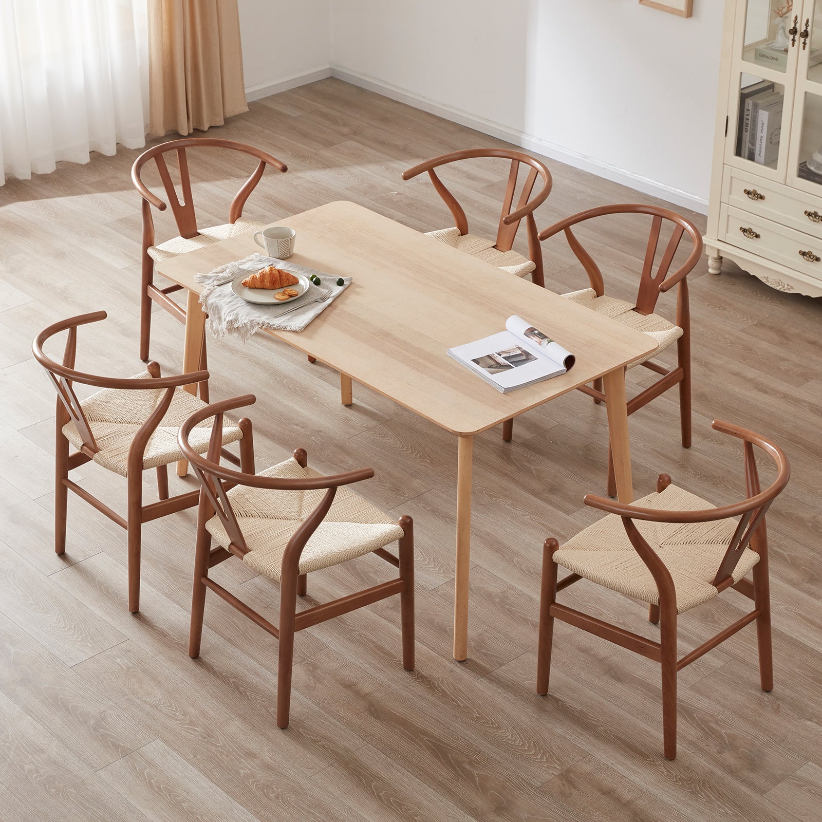 Wishbone Dining Chairs with Woven Seat, Set of 2