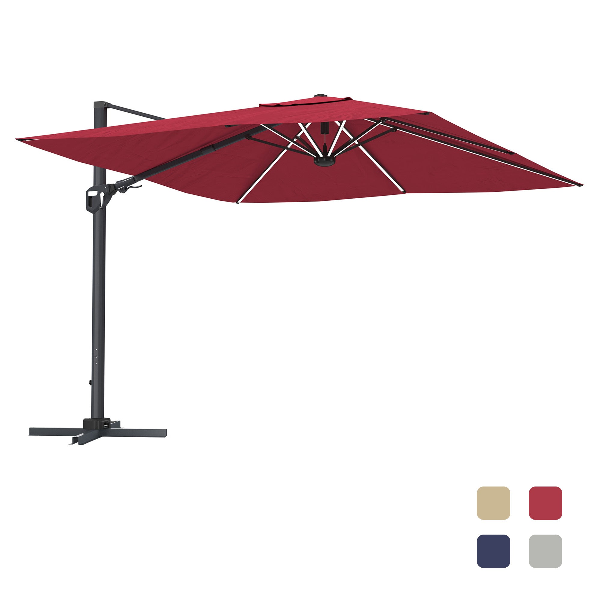 11' Square Cantilever Patio Umbrella with LED Light, Base Not Included