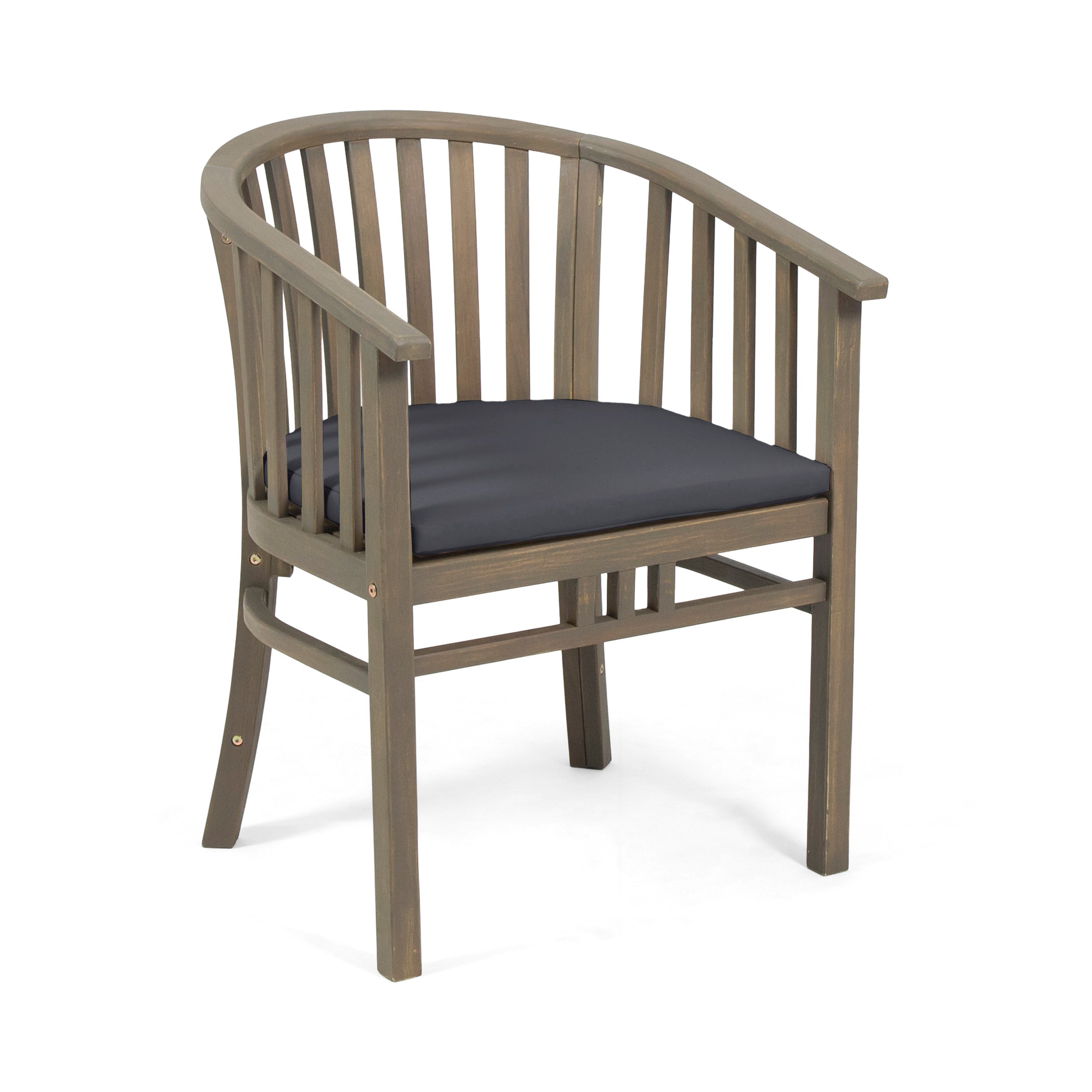 Venerable Outdoor Dining Chair with Slatted Back and Cushion Seat, Set of 2