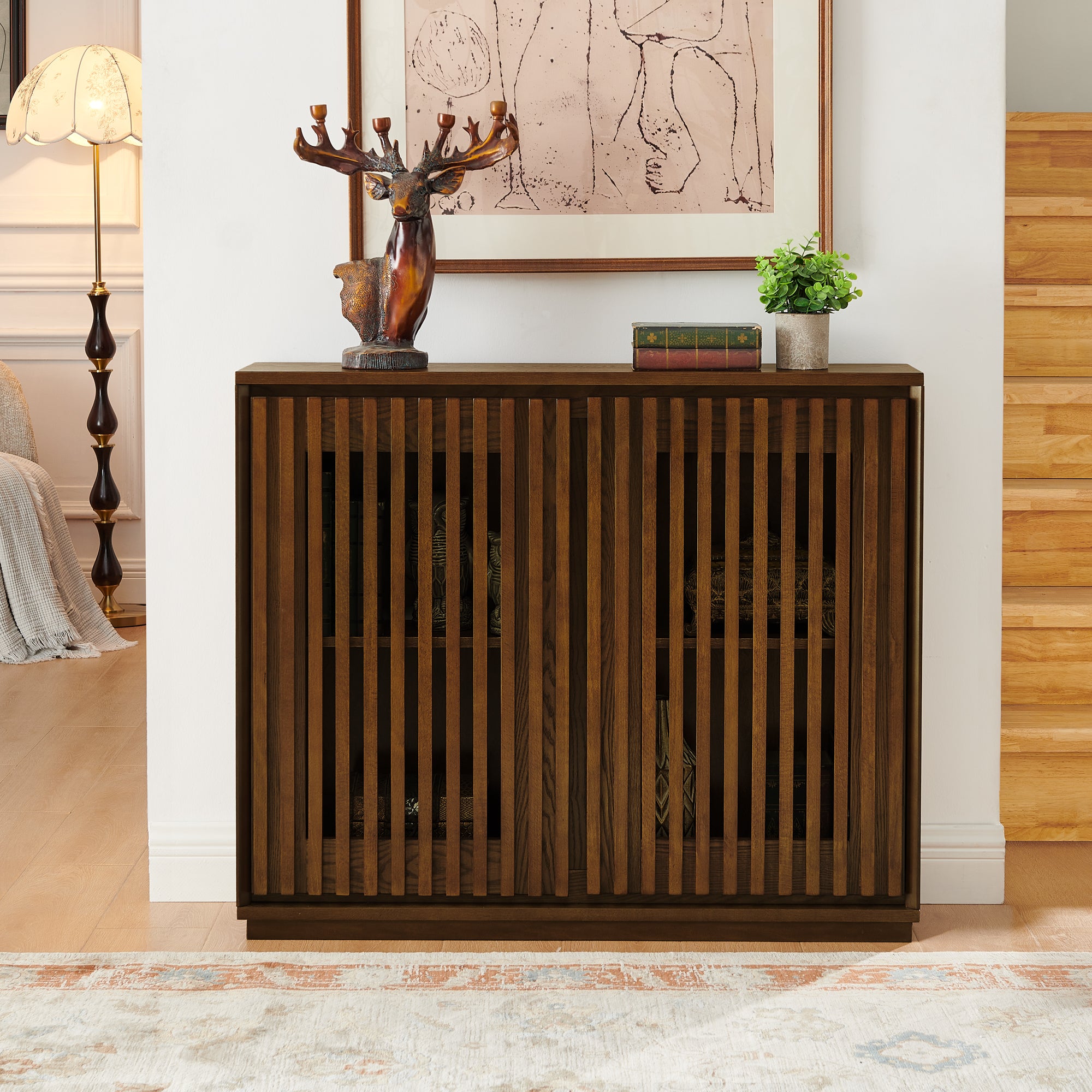 Mid Century Modern Fluted Hollowed Out Sideboard Cabinet