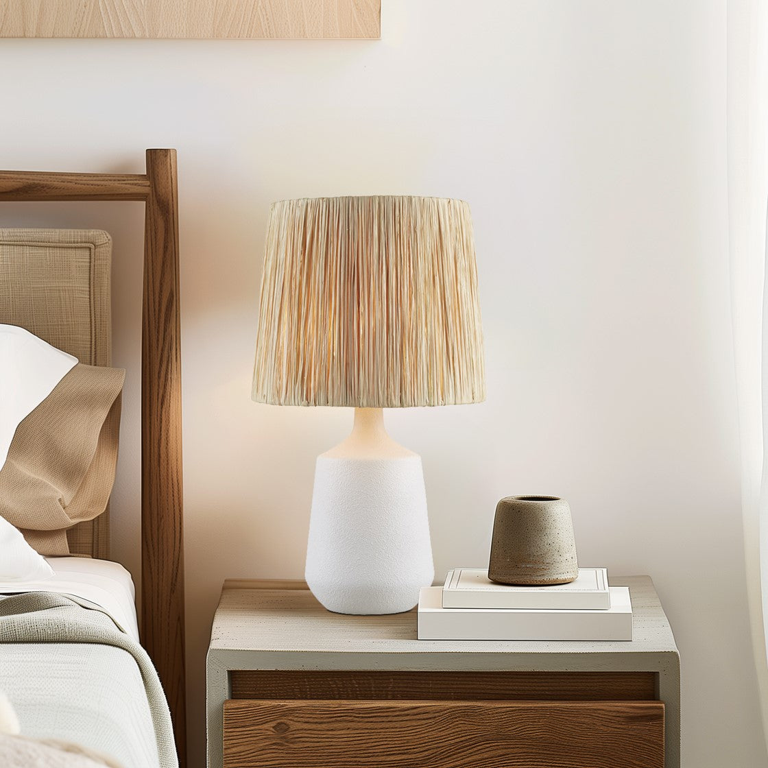 Table Lamp with Ceramic Base and Raffia Shade
