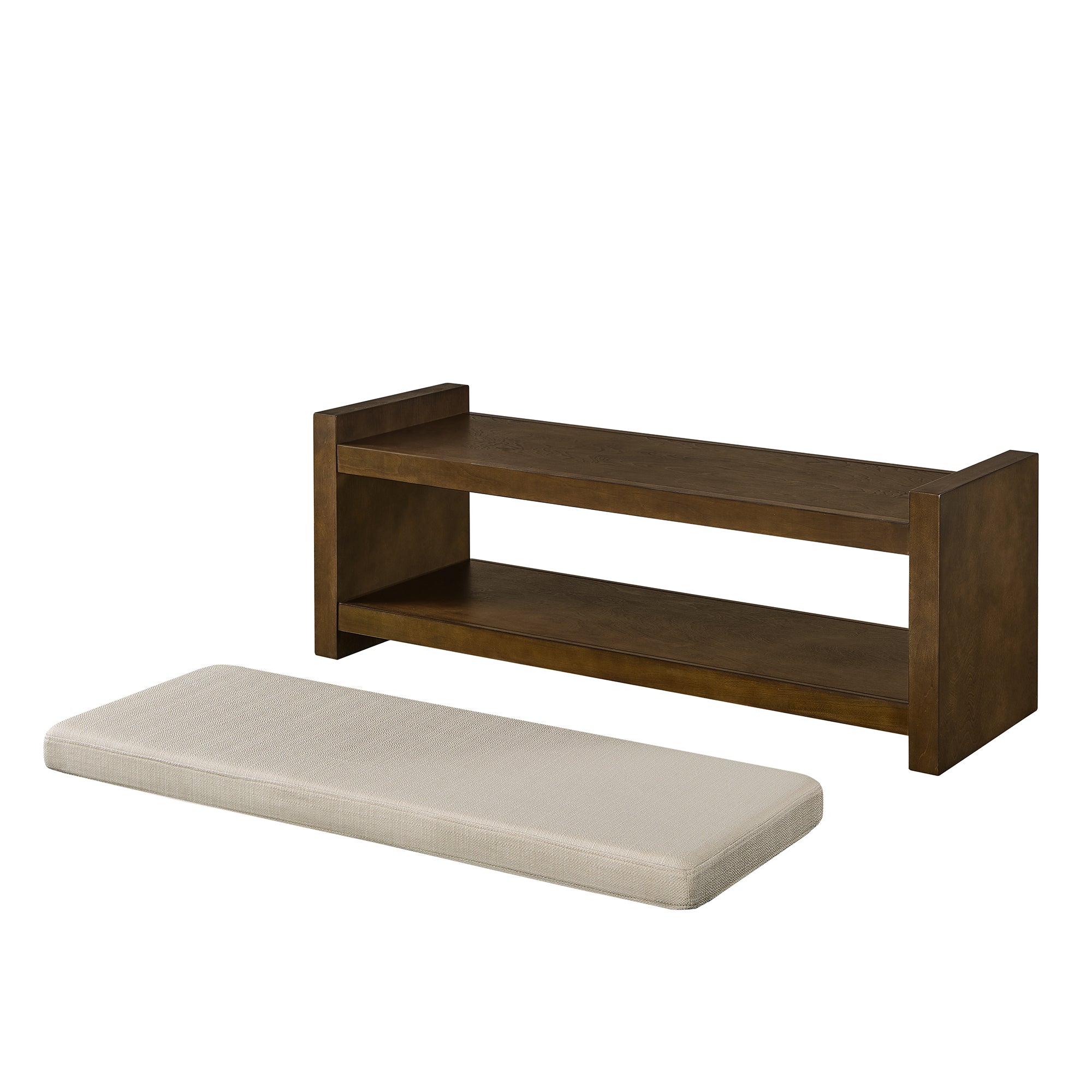 Accent Bench with Lower Shelf Shoe Rack and Padded Seating