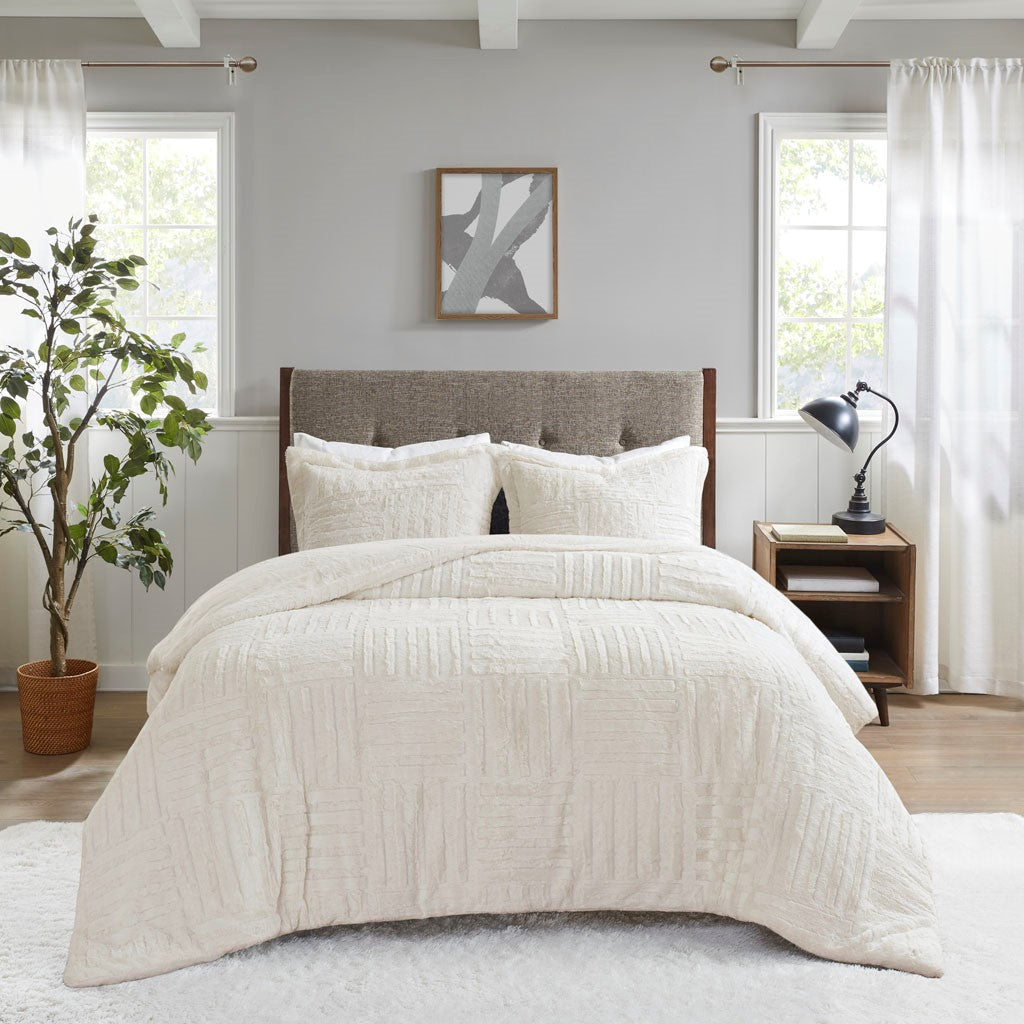 Faux Fur Geometric Down Alternative Comforter Mini Set