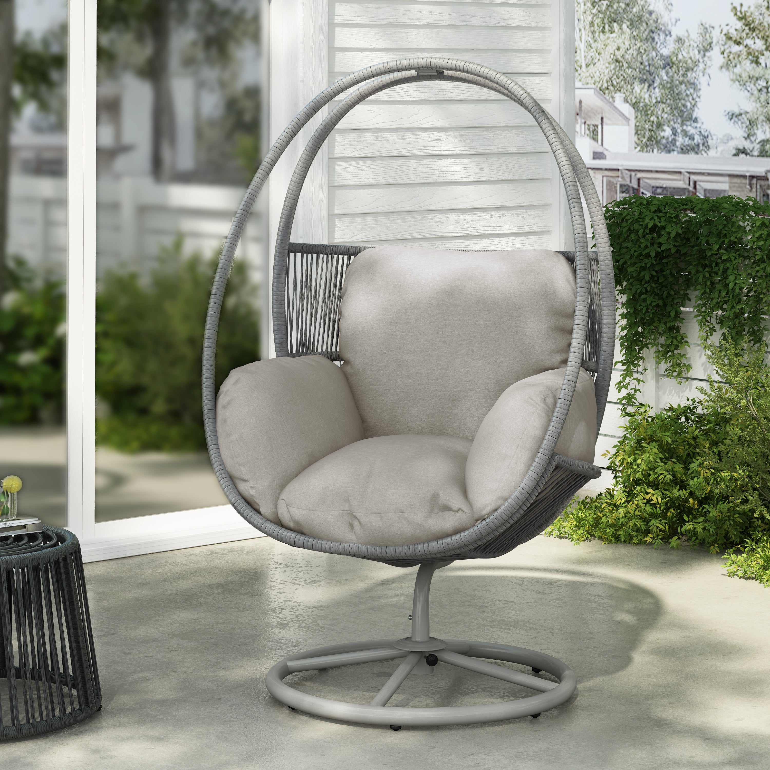 Outdoor Wicker Swivel Lounge Chair with Cushions and Sturdy Iron Base
