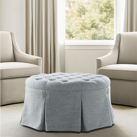 32" Upholstered Ottoman with Button Tufted Top and Round Shape
