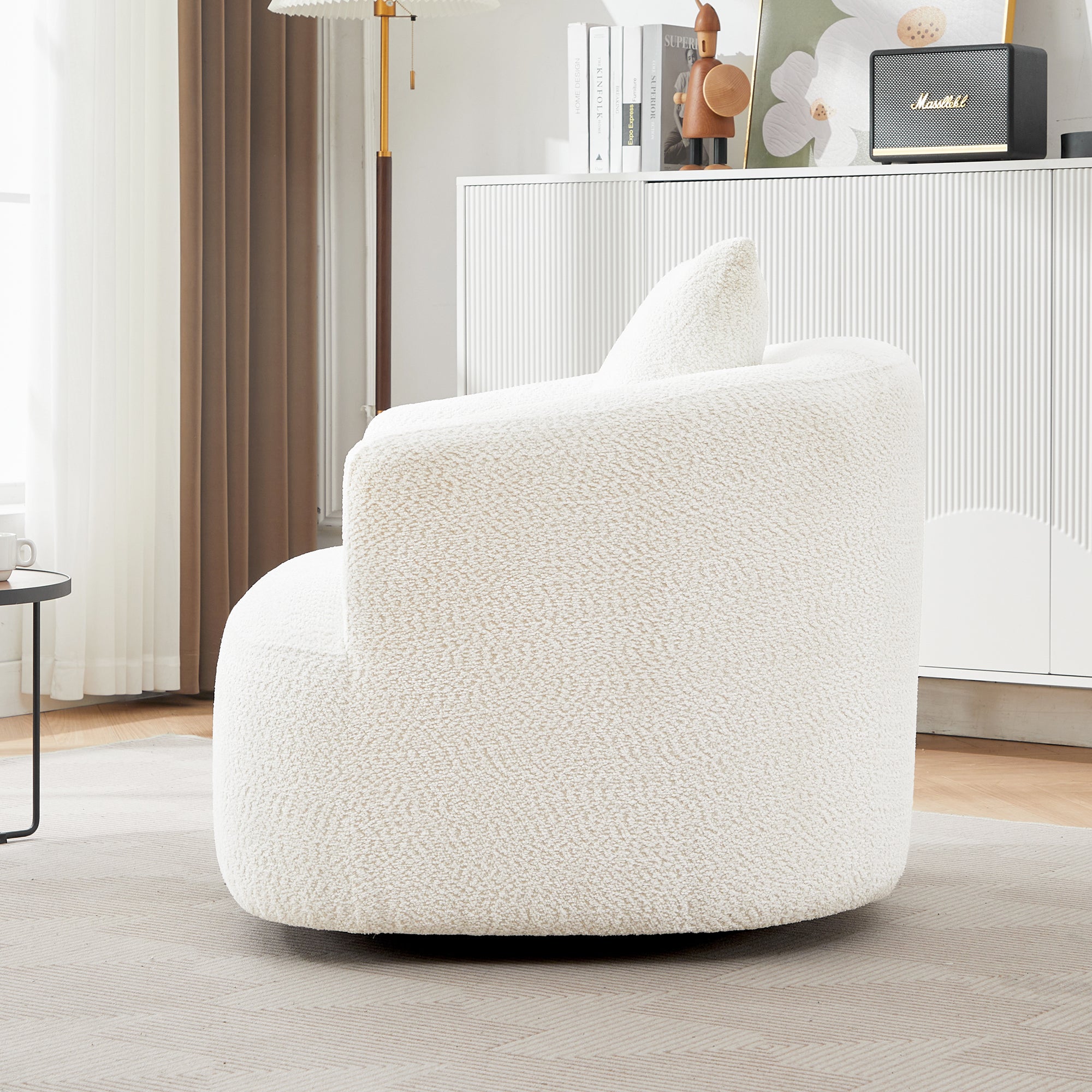 360° Swivel Barrel Chenille Upholstered Accent Chair with Throw Pillow