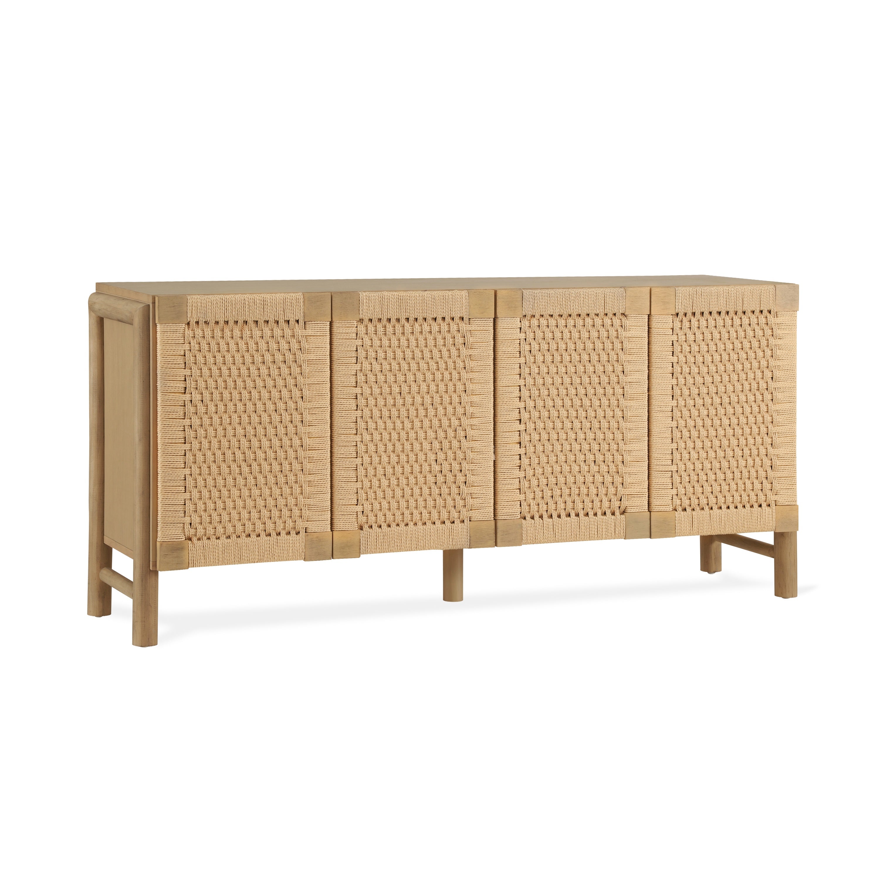 Natural Farmhouse Cabinet with Handwoven Paper Rope Doors, Solid Wood Legs and Natural Finish, for Hallway, Entryway or Living Room