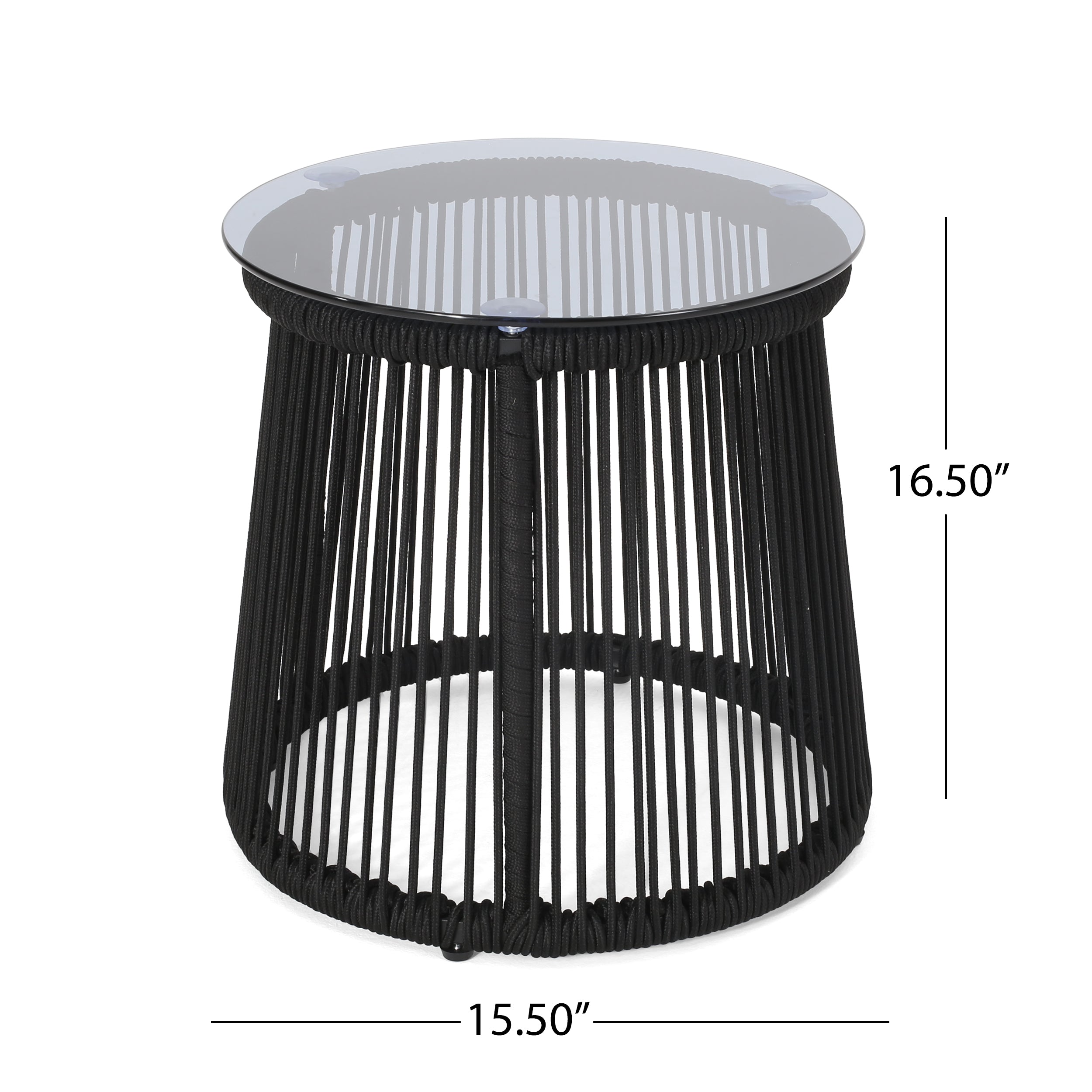 Outdoor End Table with Drum-Shaped Base and Tempered Glass Top