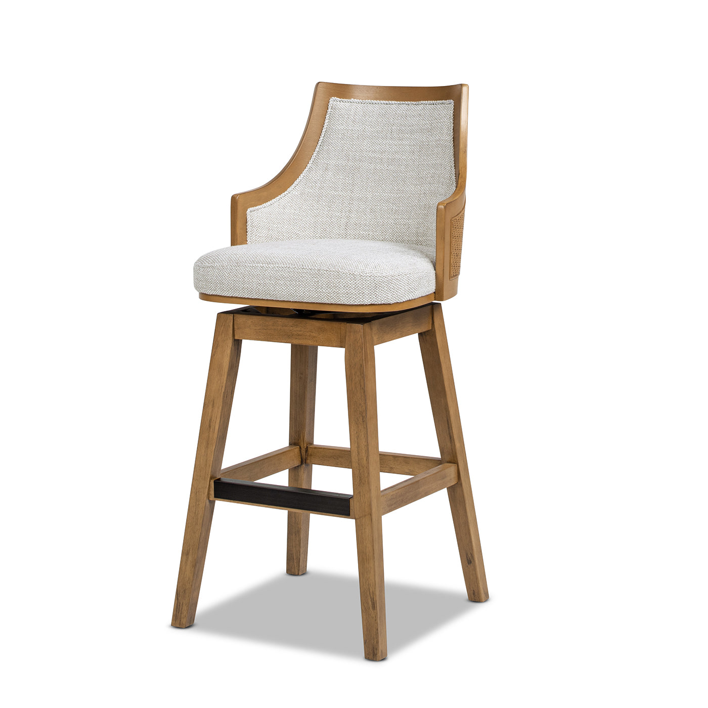 Bahama 30" Cane Rattan High-Back Swivel Bar Stool with Recessed Arms