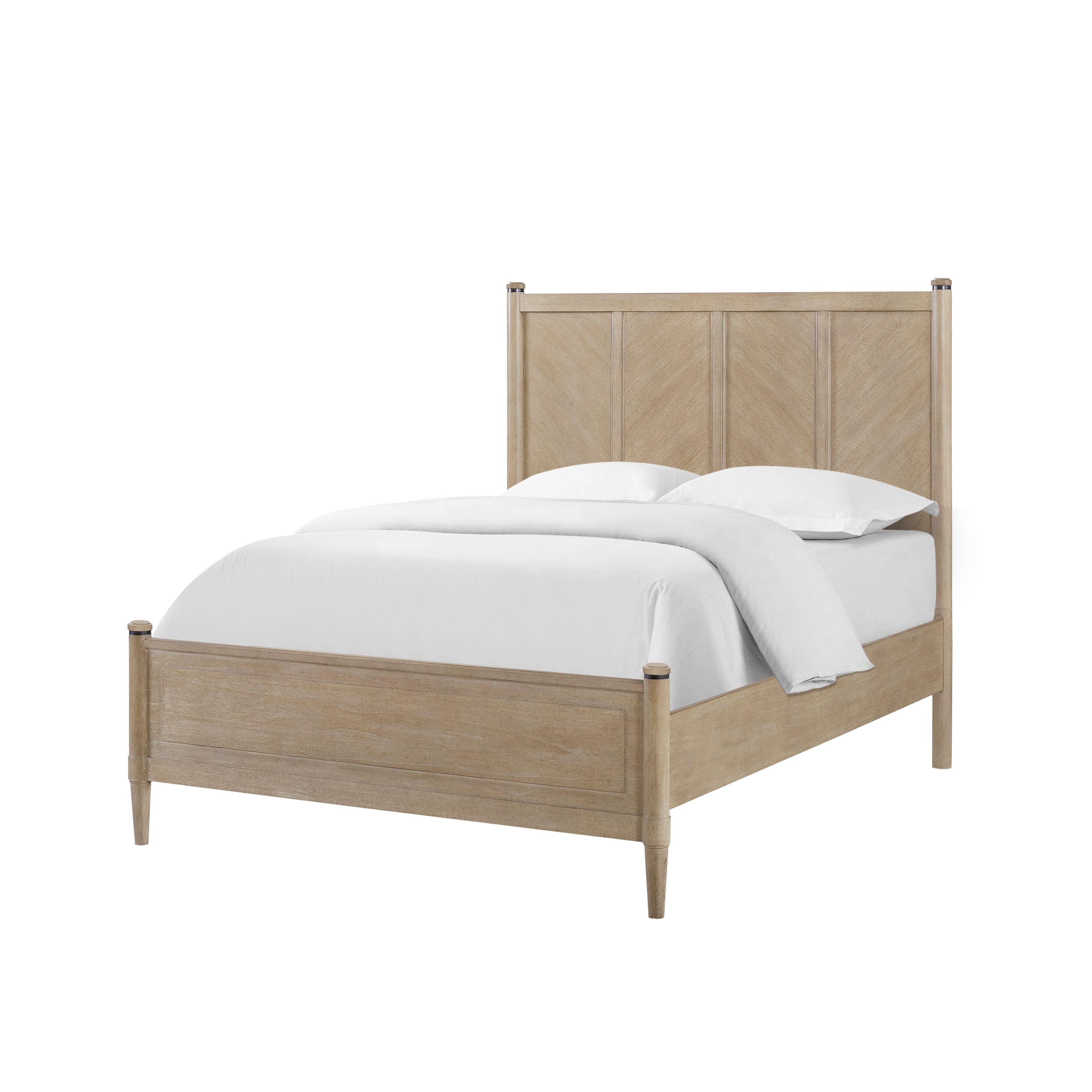 King Size Upholstered Bed with Herringbone Pattern Headboard