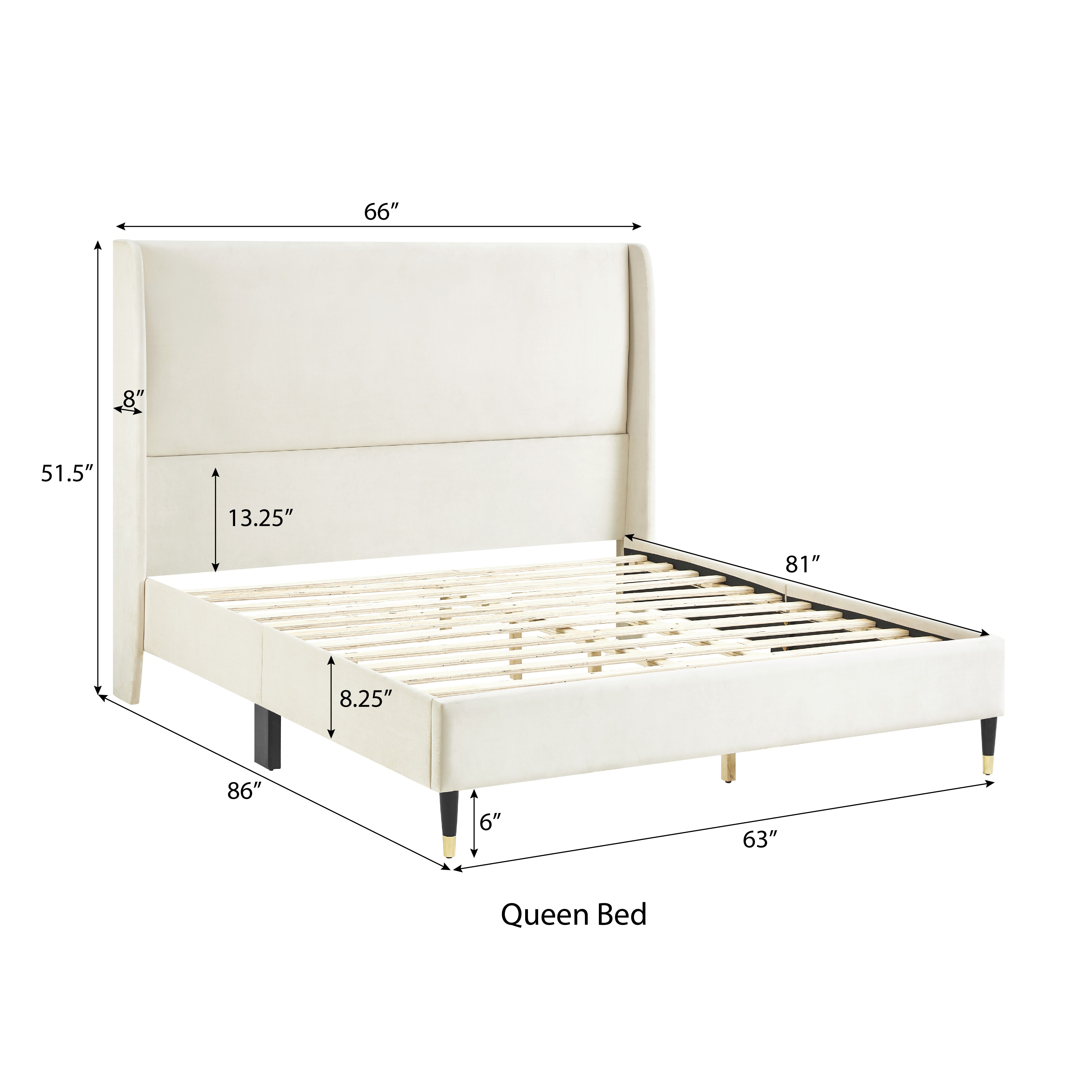 Rozita Velvet Wingback Platform Bed