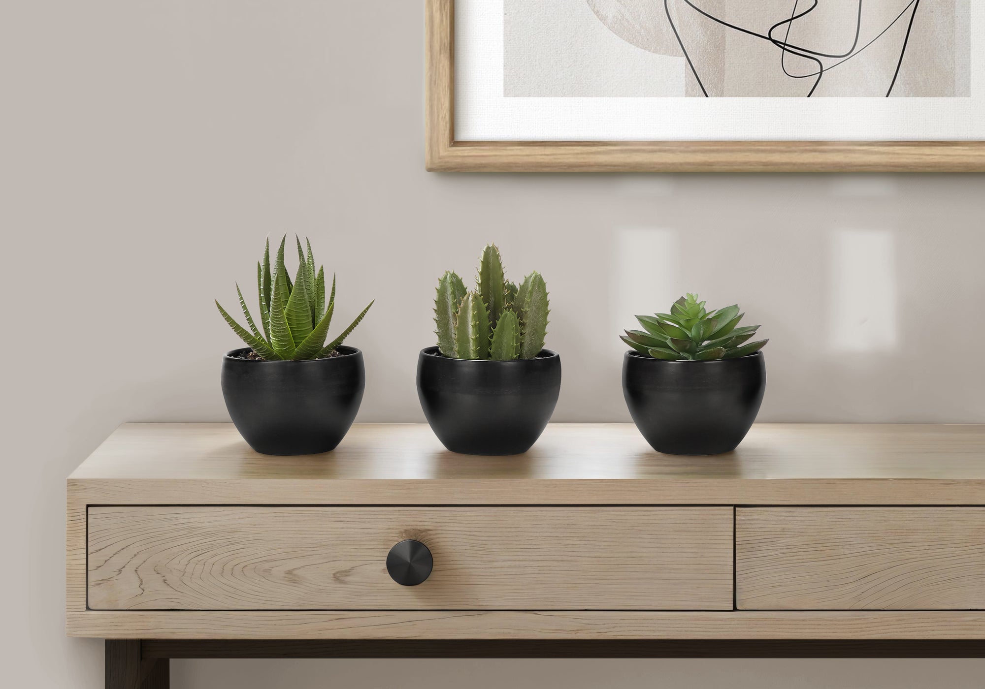 6" Faux Succulents with Black Pot, Set Of 3