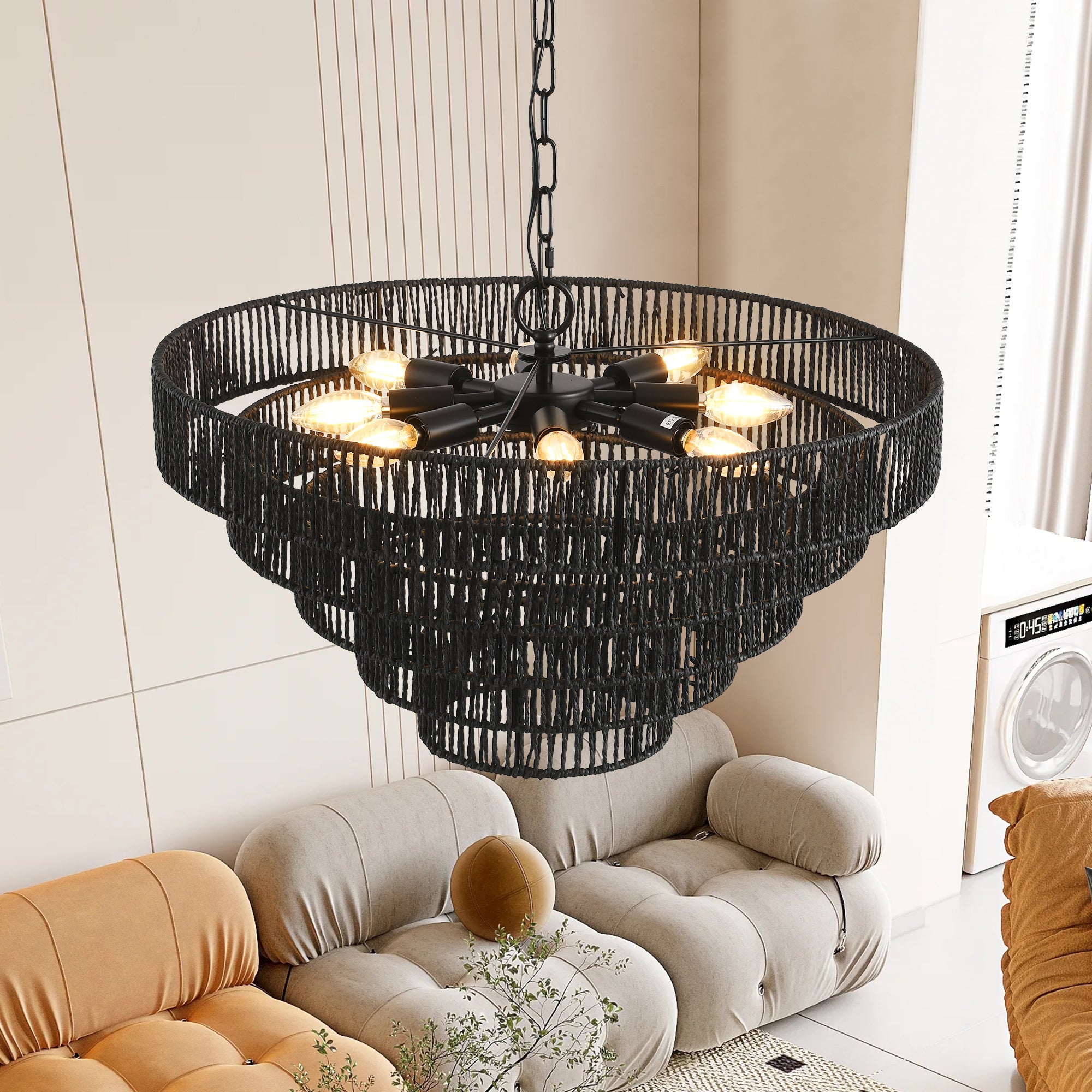 24" Modern 5-Layer Woven Rope Chandelier