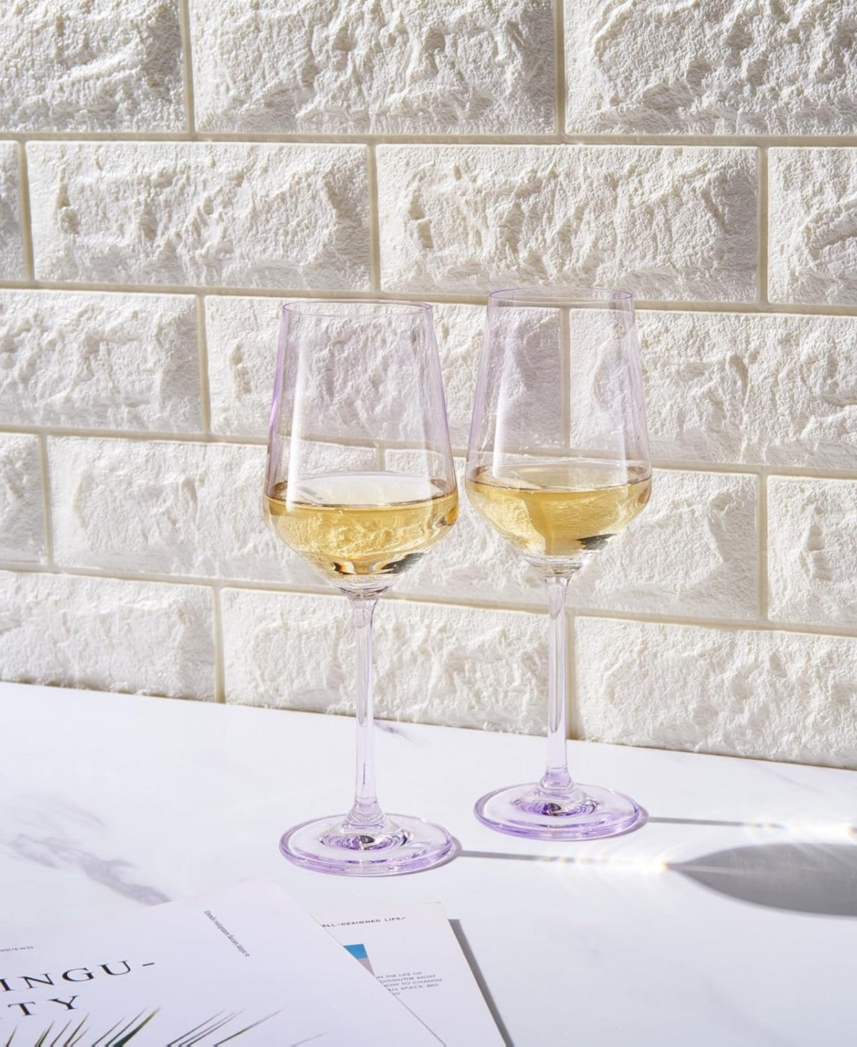 Lavender Colored Crystal Wine Glasses Set of 2