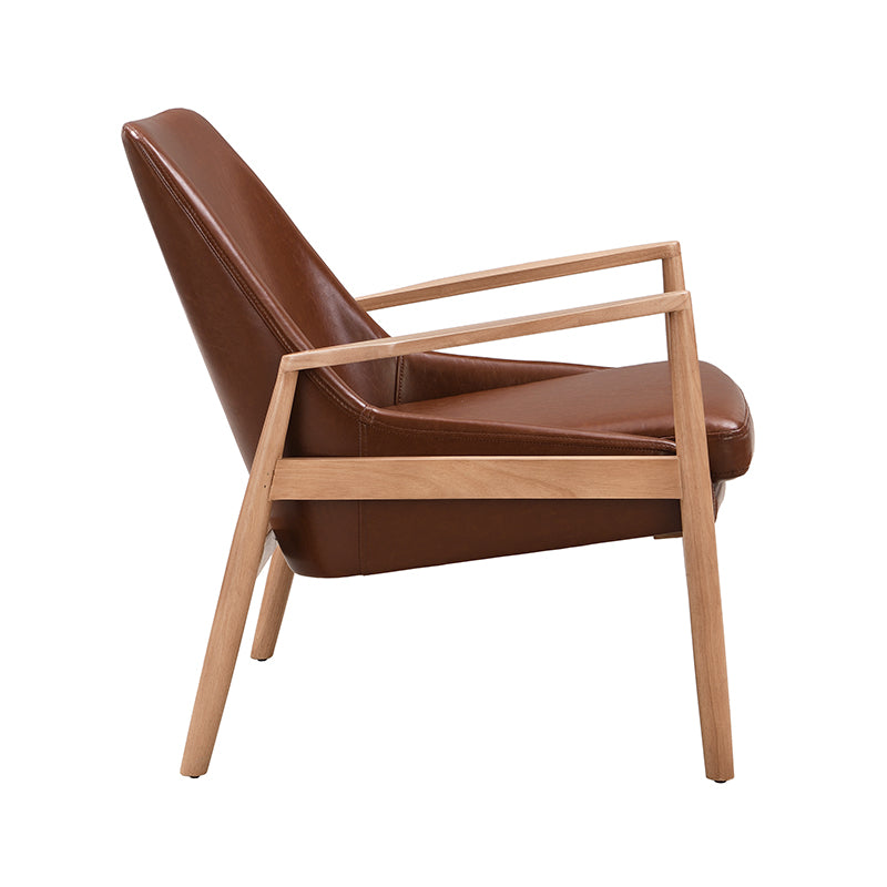 Faux Leather Mid-Century Modern Armchair with Solid Wood Frame
