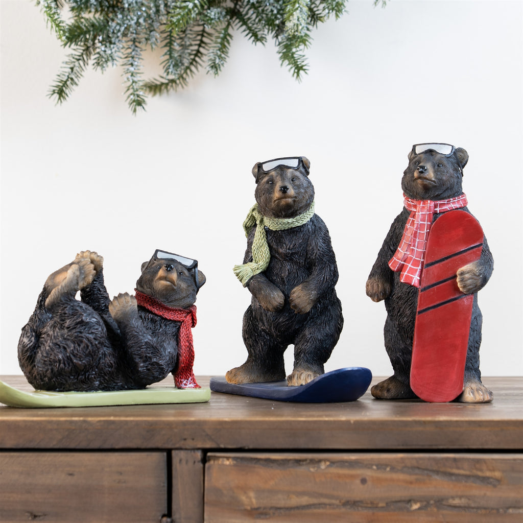 Black-Bear-Figurine-with-Snow-Board-Accent-(Set-of-3)-Decor