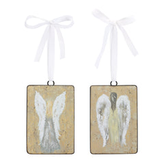 Distressed Metal Angel Ornament with Ribbon Tie (Set of 12)