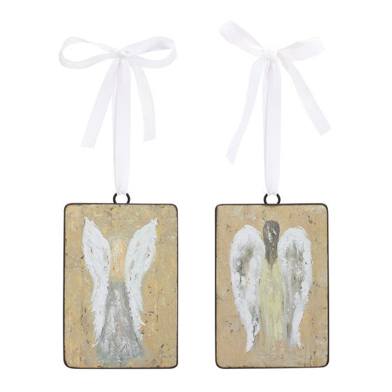 Distressed Metal Angel Ornament with Ribbon Tie, Set of 12