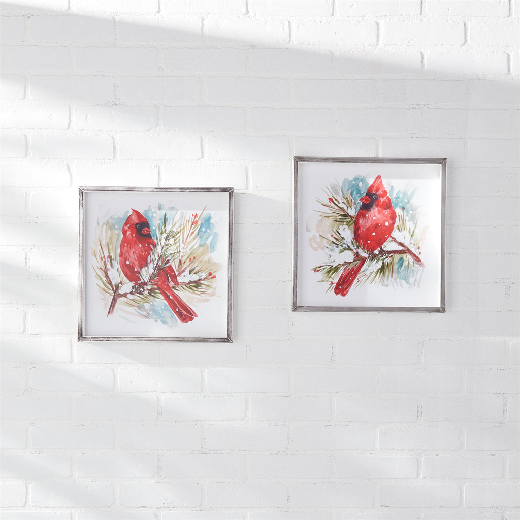 Winter-Cardinal-and-Pine-Branch-Framed-Print-(Set-of-2)-Wall-Art