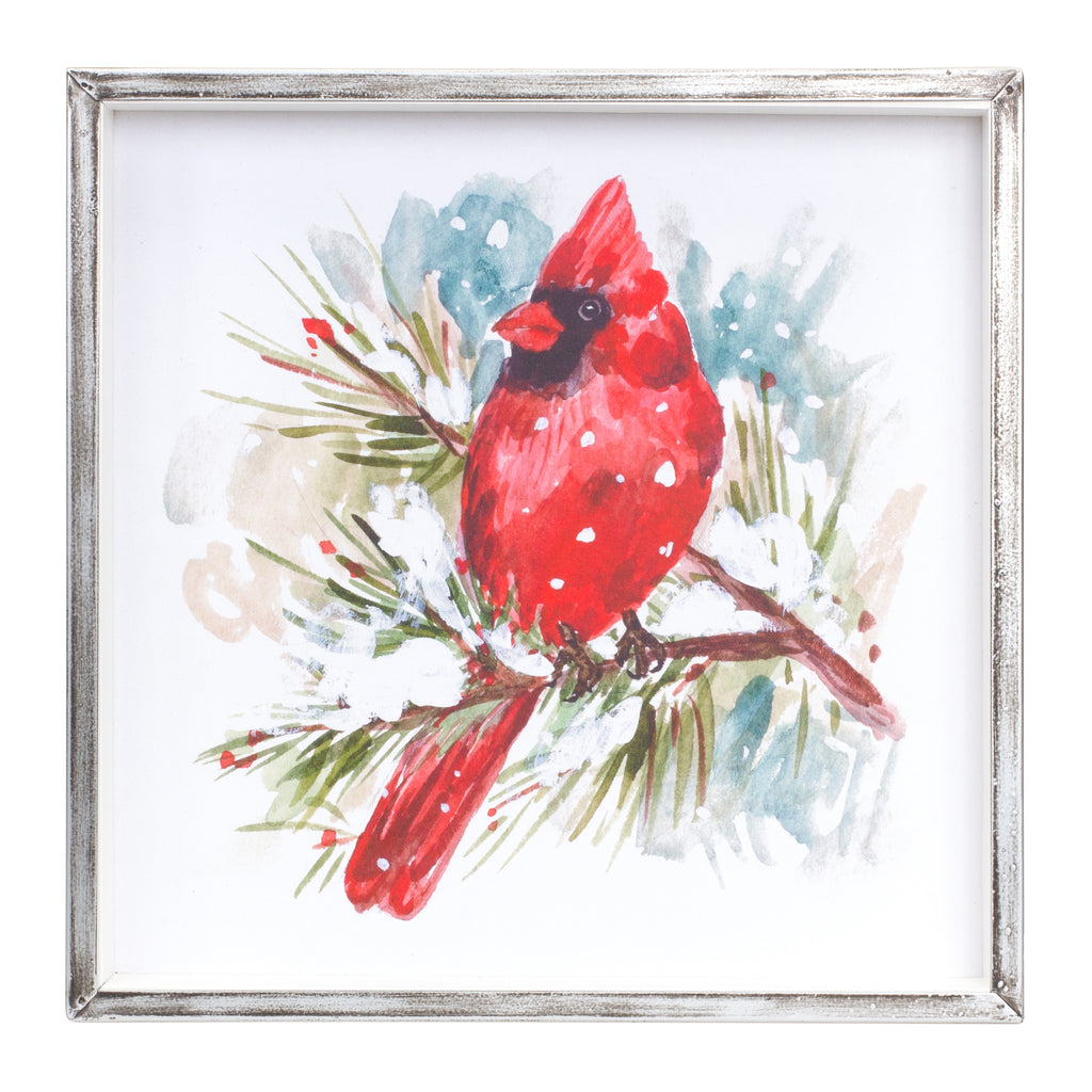 Winter Cardinal and Pine Branch Framed Print (Set of 2)