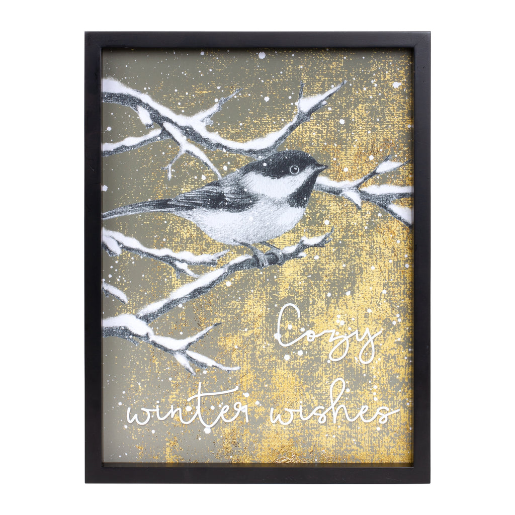 Framed Winter Wishes Bird Print 16"