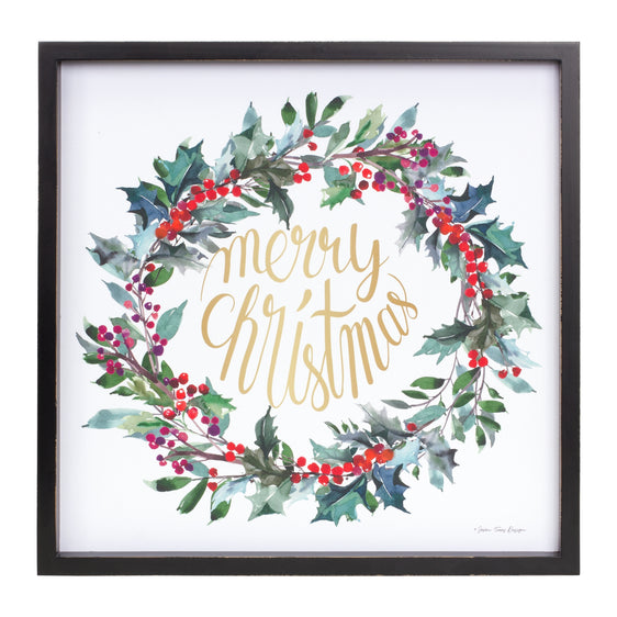 Framed Merry Christmas Wreath Print 15.75"