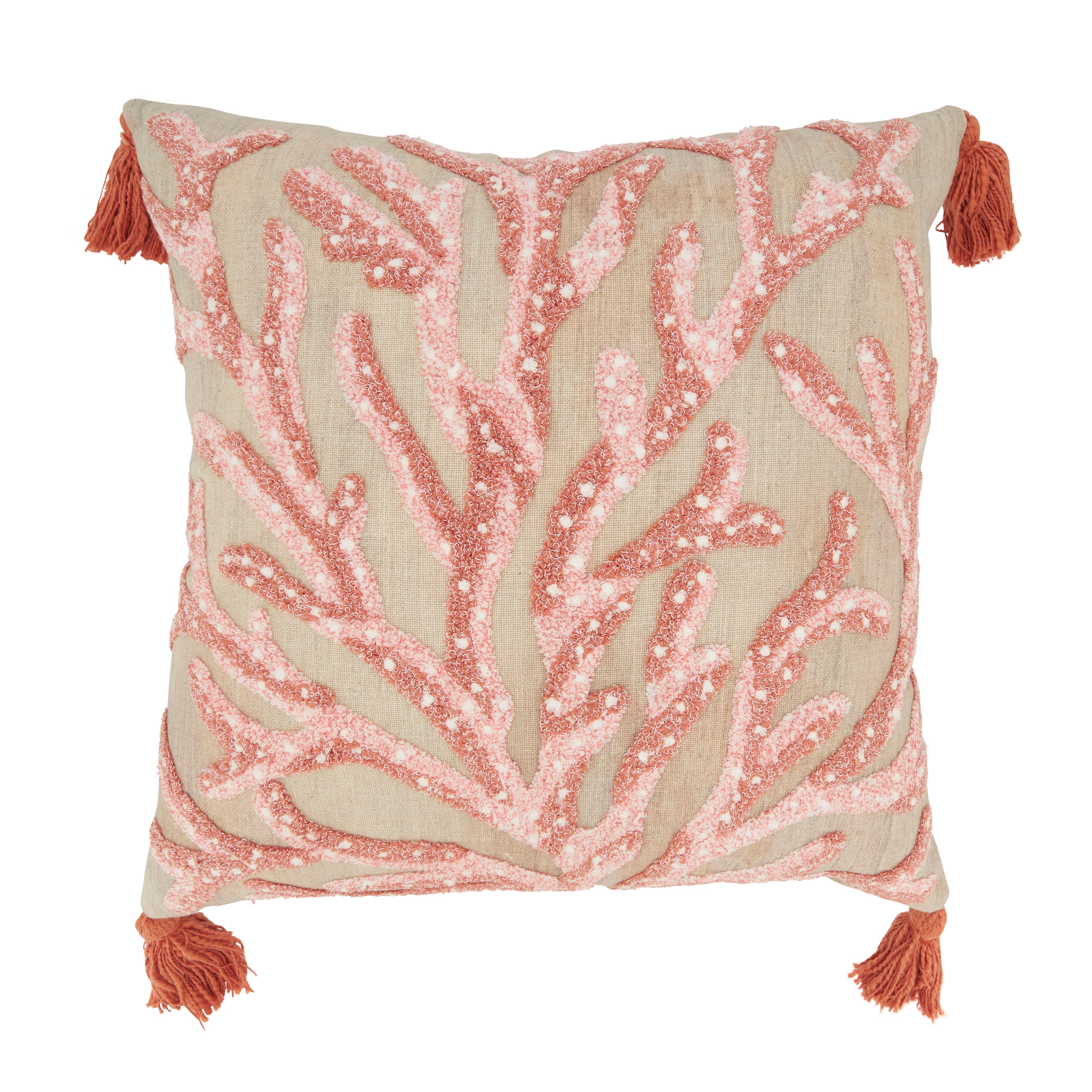 Elegant Embroidered Coral Poly Filled Pillow