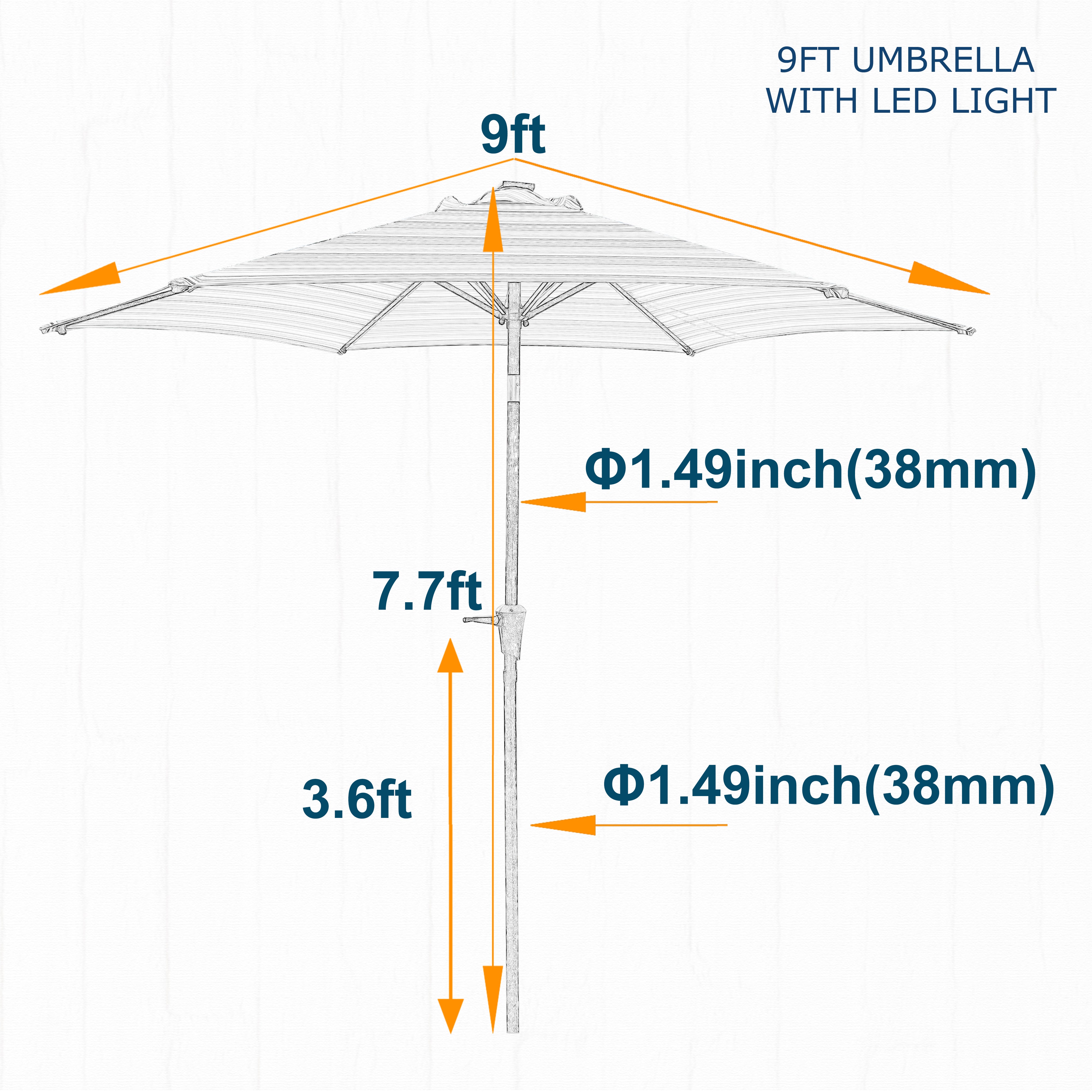Parasol 9' Patio Umbrella with Lights