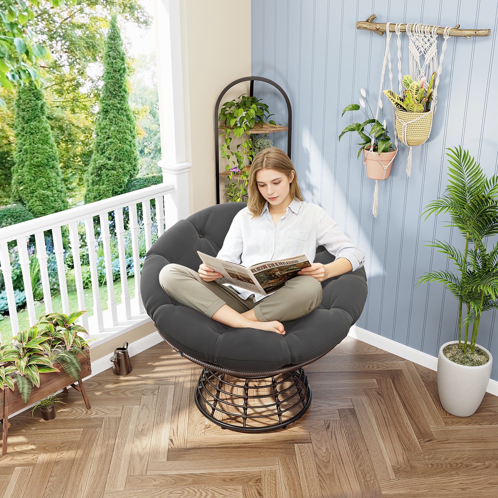 The Original Papasan™ 360° Swivel Indoor Outdoor Wicker Papasan Chair with Soft Thick Cushion