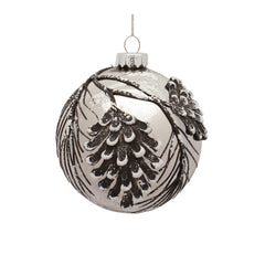 Silver Pine Cone Glass Ornament with Snowy Accent (Set of 6)