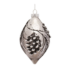 Silver Pine Cone Glass Ornament with Snowy Accent (Set of 6)