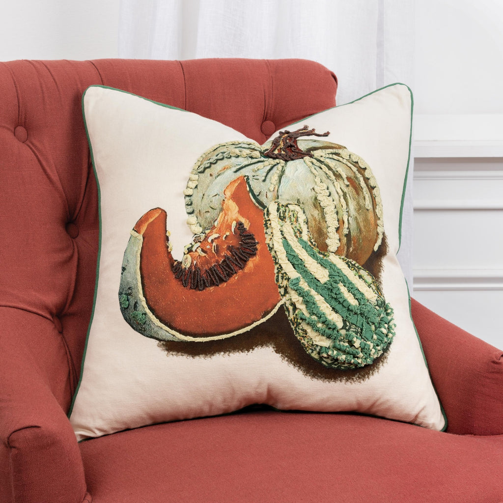 Screen Print And Embroidery Cotton Gourds & Pumpkins Decorative Throw Pillow