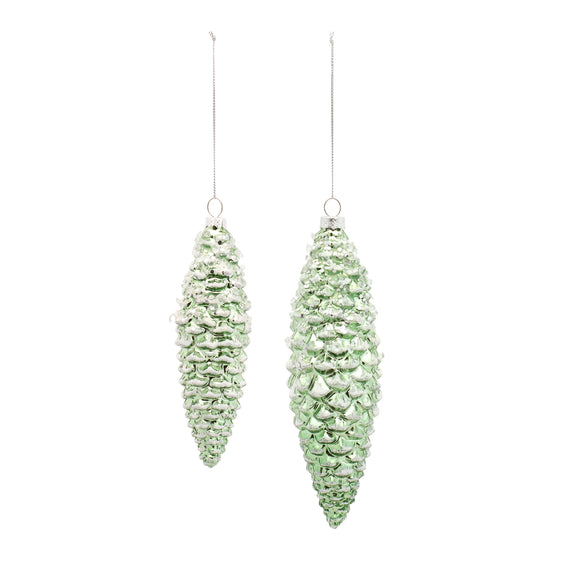 Green-Frosted-Pinecone-Drop-Ornament,-Set-of-12-Ornaments