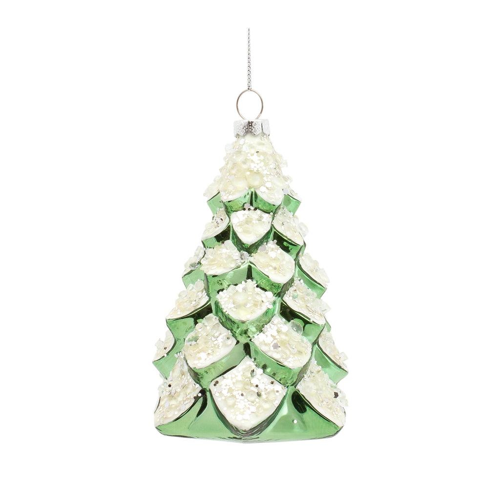 Green Frosted Pine Tree Ornament (Set of 12)