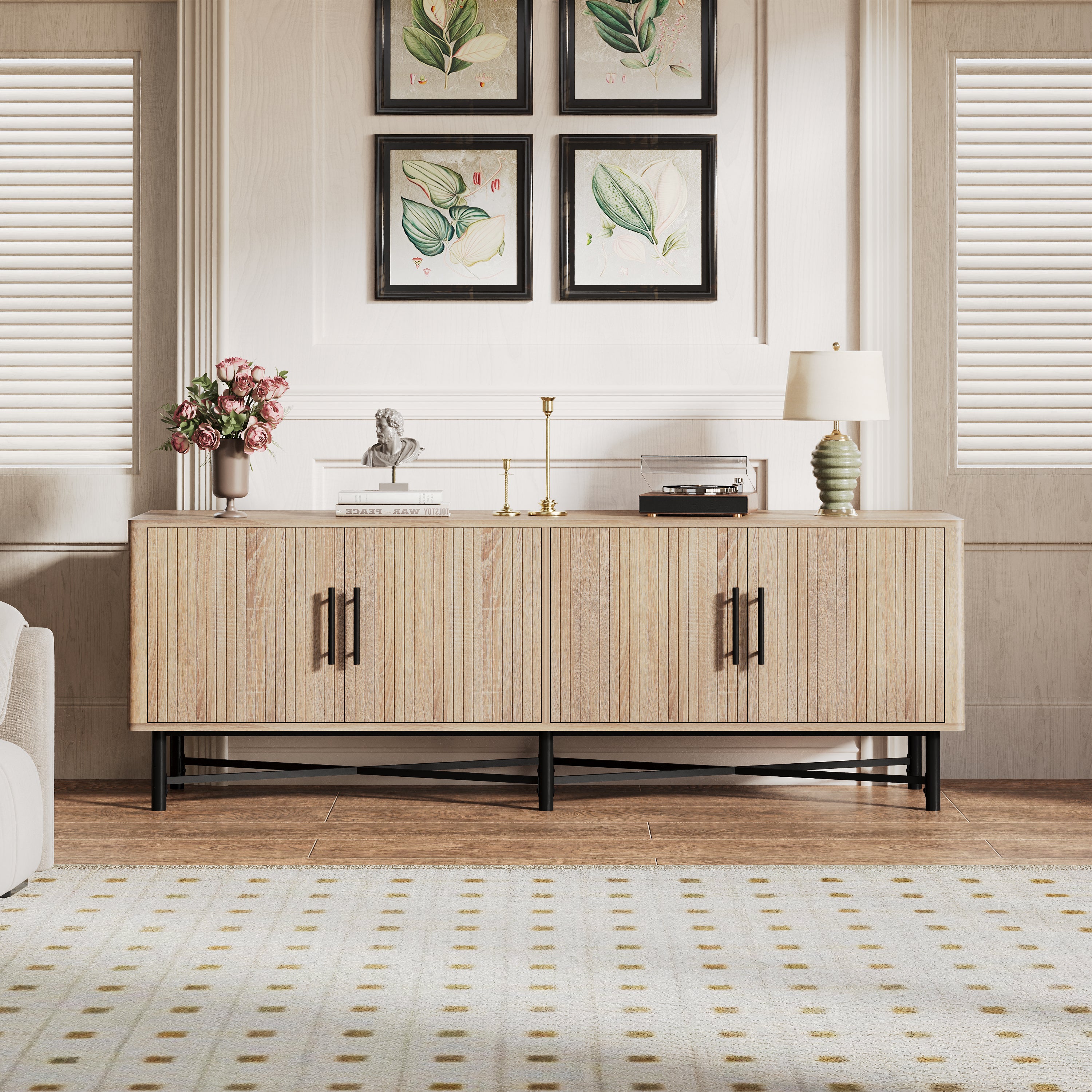 4-Door Fluted Low TV Cabinet