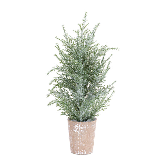 Frosted Holiday Pine Tree in Paper Pot, Set of 4