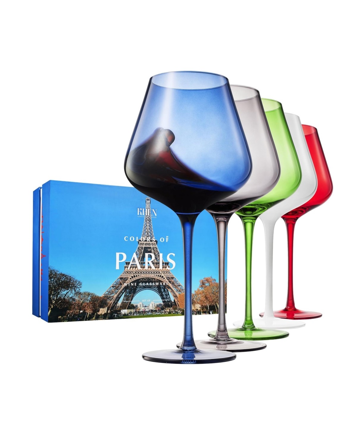 Paris France Wine Glasses Set of 5