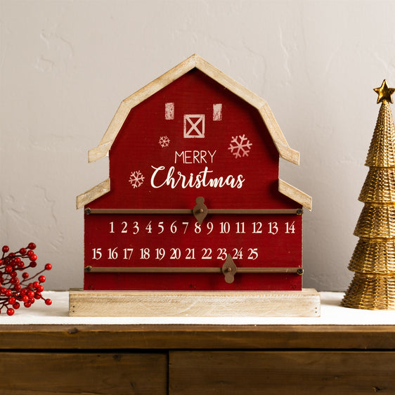 Wooden Barn Christmas Countdown with Metal Accents 13.25"
